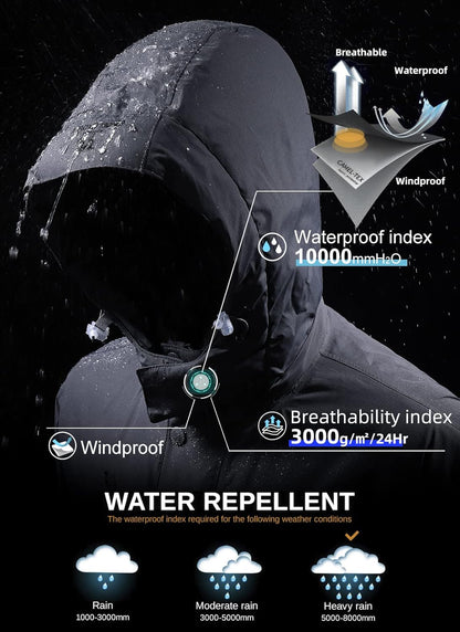 Men's Waterproof Winter Ski Jacket with Detachable Hood - Warm, Windproof, and Fleece-Lined for Ultimate Comfort in Snowy Mountains