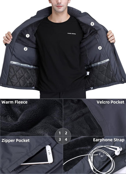 Men's Waterproof Winter Ski Jacket with Detachable Hood - Warm, Windproof, and Fleece-Lined for Ultimate Comfort in Snowy Mountains