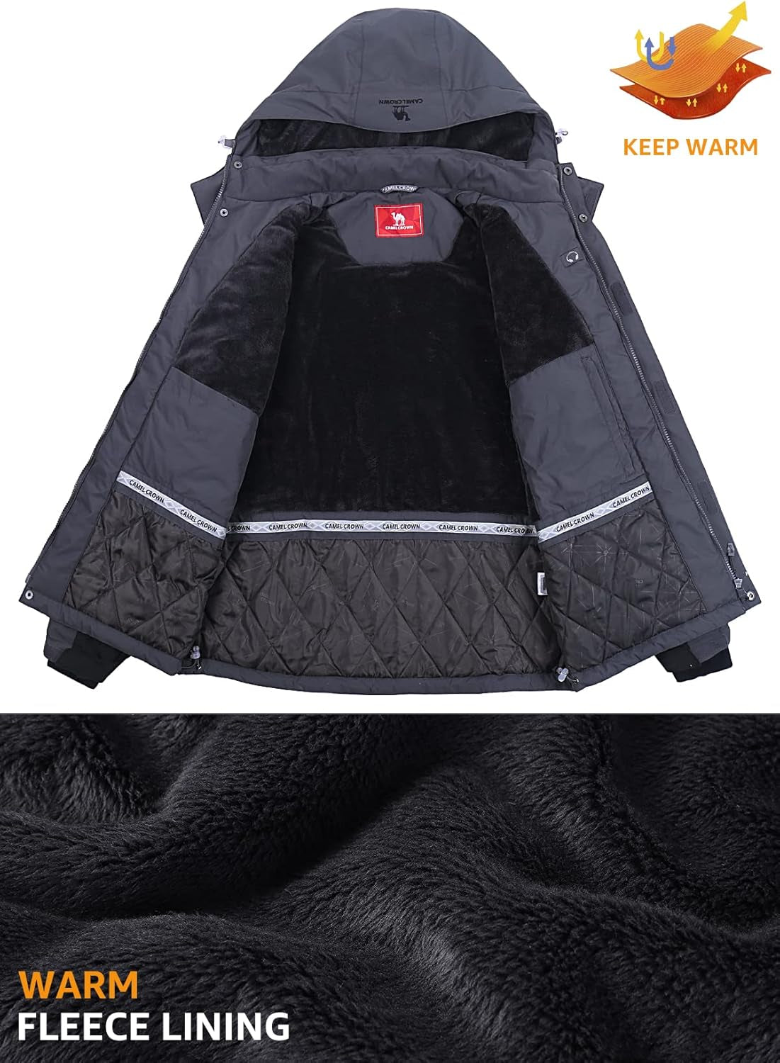 Men's Waterproof Winter Ski Jacket with Detachable Hood - Warm, Windproof, and Fleece-Lined for Ultimate Comfort in Snowy Mountains